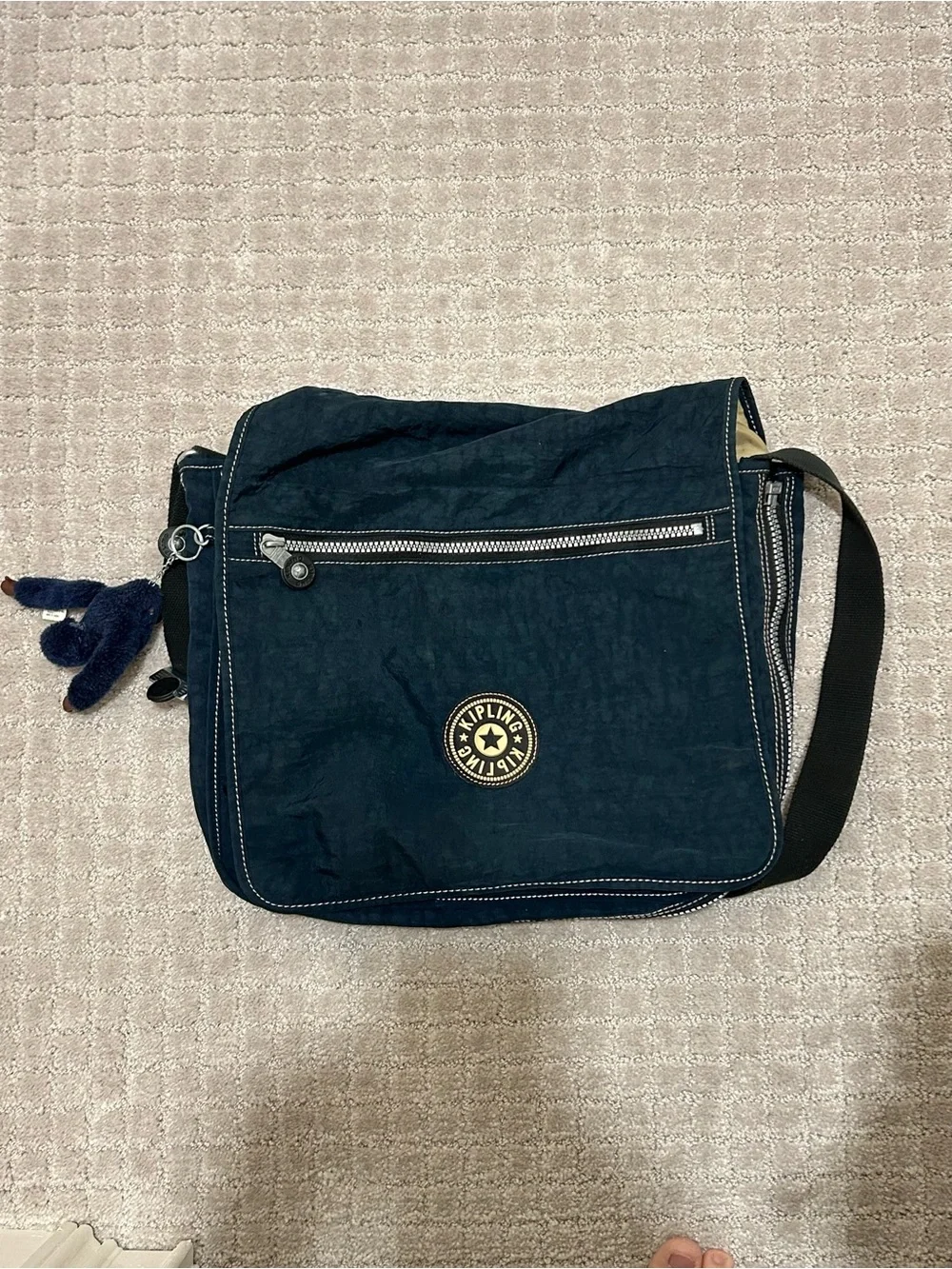 Kipling Navy Blue Men's Messenger Bag with Zip Pocket